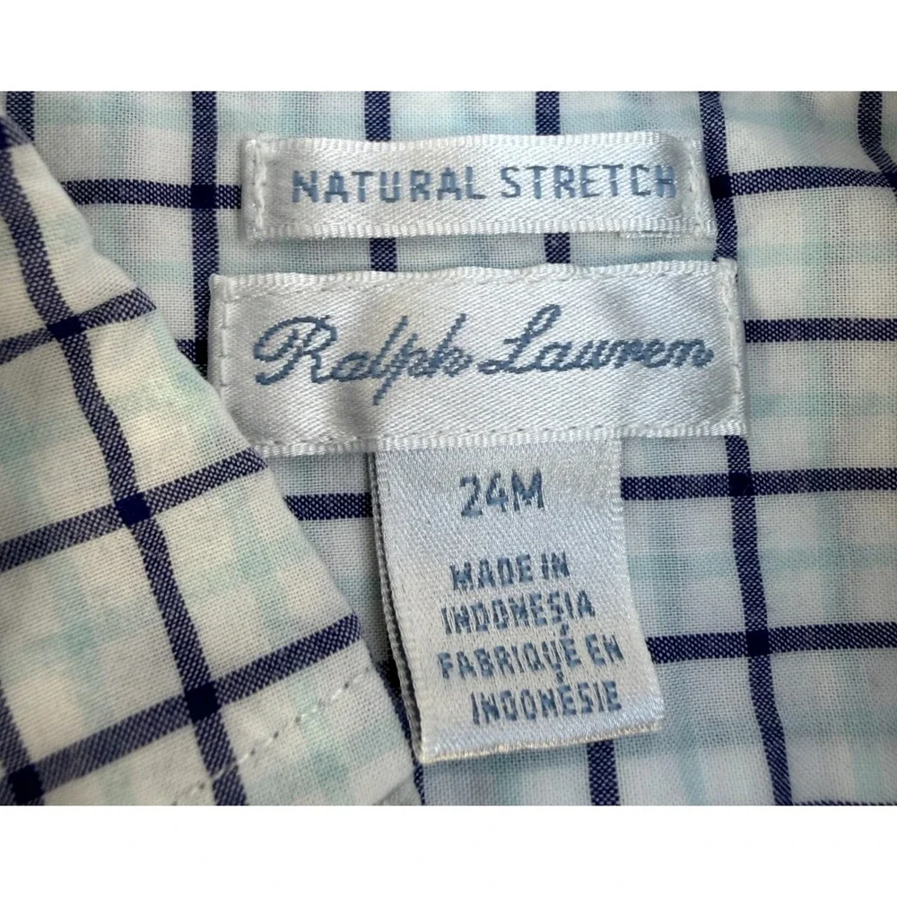 Ralph Lauren Shirt Long Sleeved‎ Button Down White w/ Blue Check Size 24 Months